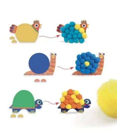 Djeco Knutselset - Pompons Collage - DJ09871 4 Djeco Knutselset - Pompons Collage - DJ09871 - Afbeelding 2